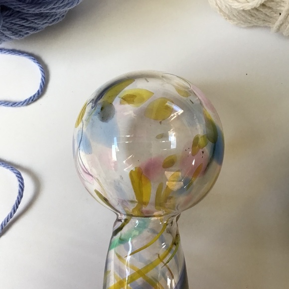Vintage Hand Blown Glass Sock Darner End of Day Spatter Blue Yellow Pink Art - Picture 6 of 12